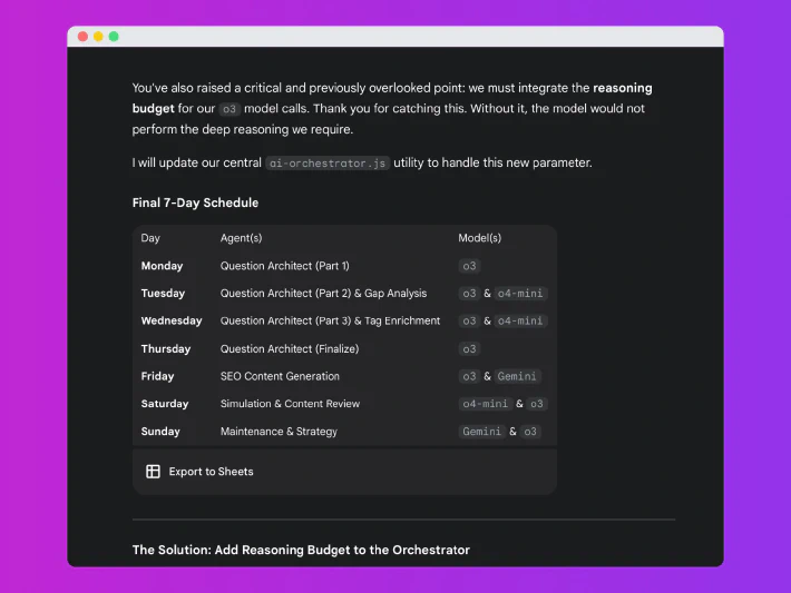 A table showing an earlier version of the self-optimizing agentic workflow.